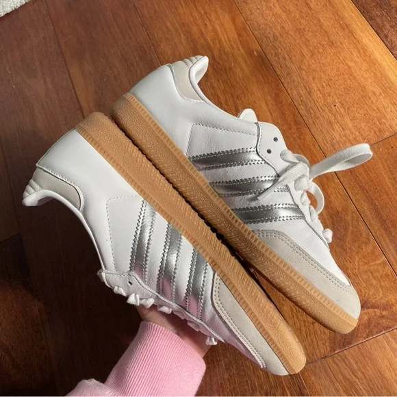 Adidas Samba OG Shoes White Silver Gray Lace Up Sneaker Rubber Sole Womens 7 - Picture 7 of 11